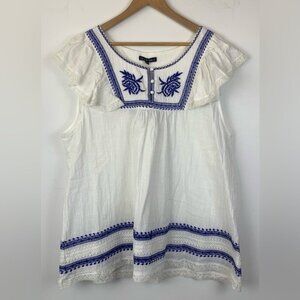 NWT See N Be Seen +‎ Embroidered Cotton Blouse Flutter Sleeve Lace Detail Sz 2X